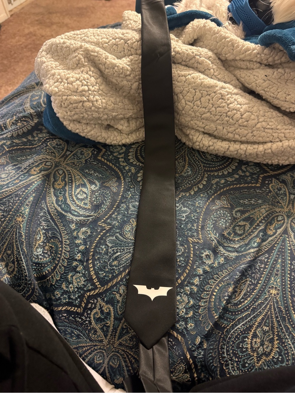 Marvel Black Tie with White Bat Emblem